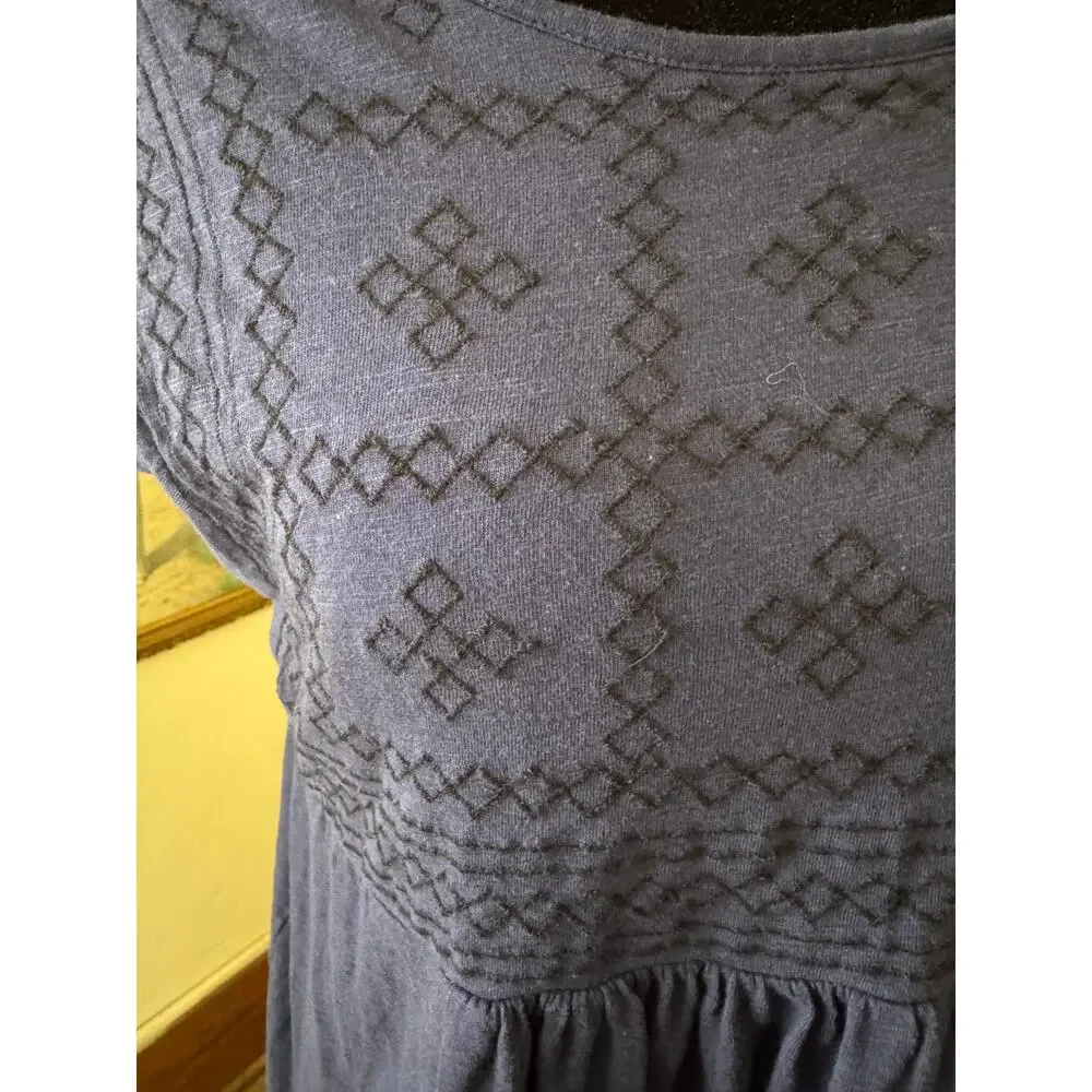 Gloria Vanderbilt Embroidered Boho Peasant Top Blue Short Sleeve Size S - Picture 3 of 10